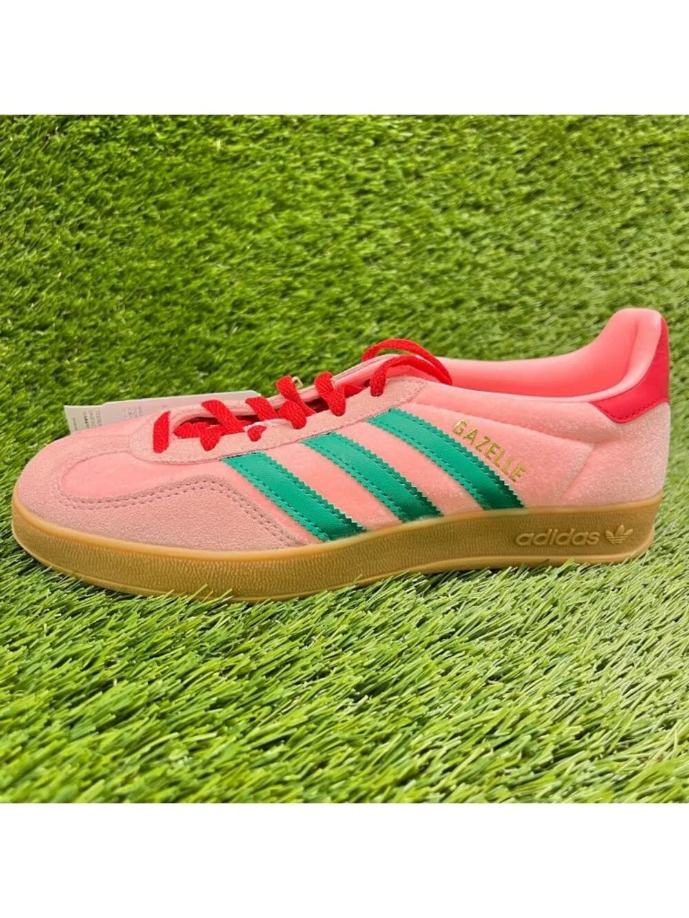 Adidas Gazelle Indoor Womens Size 6 Pink Green Athletic Lifestyle Shoes Sneakers